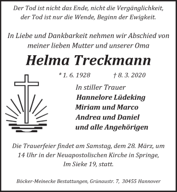 Traueranzeige von Helma Treckmann 