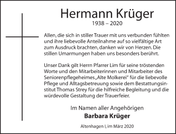 Traueranzeige von Hermann Krüger von Neue Deister-Zeitung