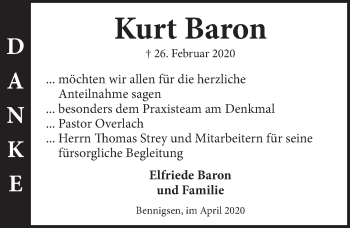 Traueranzeige von Kurt Baron von Neue Deister-Zeitung