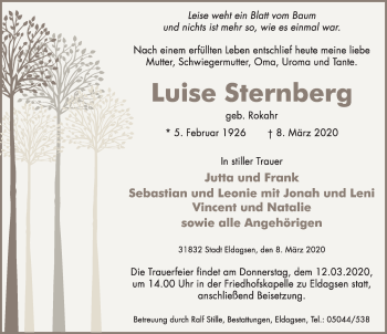 Traueranzeige von Luise Sternberg von Neue Deister-Zeitung