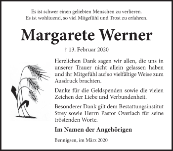 Traueranzeige von Margarete Werner von Neue Deister-Zeitung