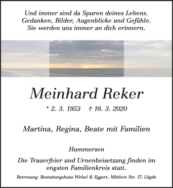 Traueranzeige von Meinhard Reker von Deister- und Weserzeitung