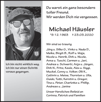 Traueranzeige von Michael Häusler von Deister- und Weserzeitung