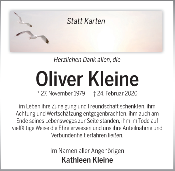 Traueranzeige von Oliver Kleine von Neue Deister-Zeitung
