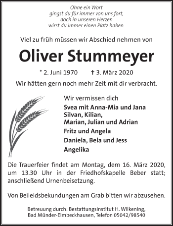 Traueranzeige von Oliver Stummeyer von Neue Deister-Zeitung