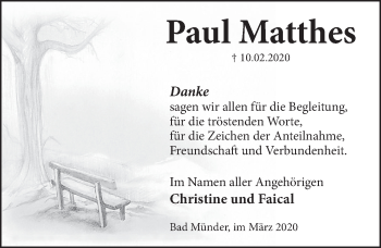 Traueranzeige von Paul Matthes von Neue Deister-Zeitung