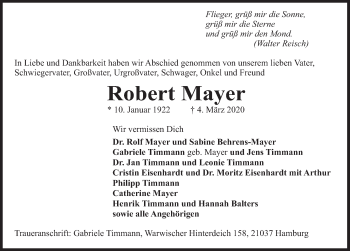 Traueranzeige von Robert Mayer von Deister- und Weserzeitung
