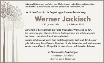 Traueranzeige von Werner Jackisch von Neue Deister-Zeitung