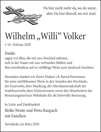 Traueranzeige von Wilhelm Volker 