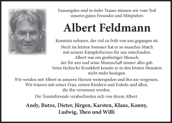 Traueranzeige von Albert Feldmann von Deister- und Weserzeitung