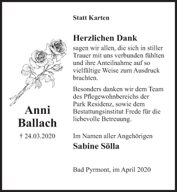 Traueranzeige von Anni Dank von Deister- und Weserzeitung