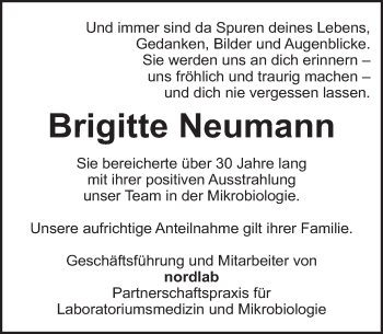 Traueranzeige von Brigitte Neumann von Deister- und Weserzeitung