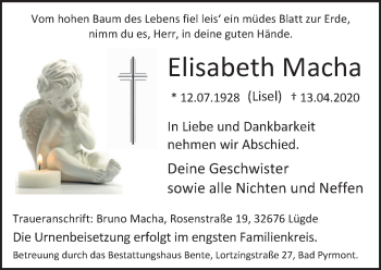 Traueranzeige von Elisabeth Macha von Deister- und Weserzeitung