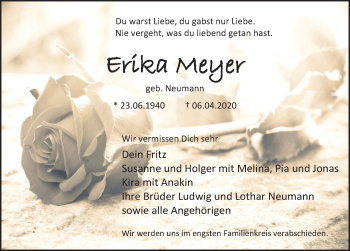 Traueranzeige von Erika Meyer von Deister- und Weserzeitung