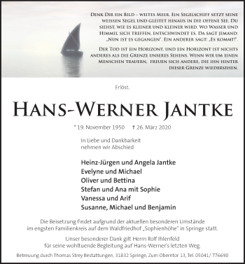 Traueranzeige von Hans-Werner Jantke von Neue Deister-Zeitung