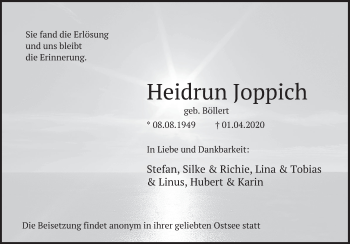 Traueranzeige von Heidrun Joppich von Deister- und Weserzeitung