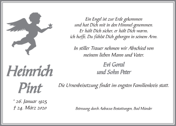 Traueranzeige von Heinrich Pint von Neue Deister-Zeitung