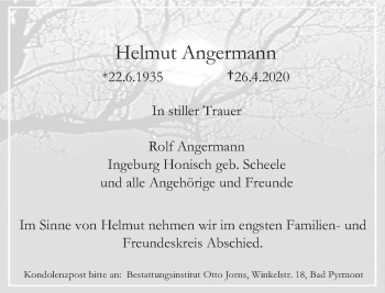 Traueranzeige von Helmut Angermann von Deister- und Weserzeitung