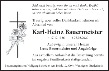 Traueranzeige von Karl-Heinz Bauermeister von Neue Deister-Zeitung