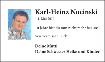 Traueranzeige von Karl-Heinz Nocinski von Neue Deister-Zeitung