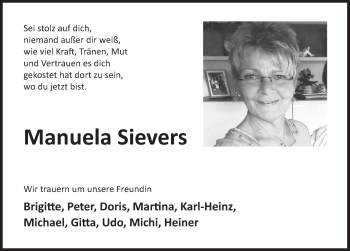 Traueranzeige von Manuela Sievers von Deister- und Weserzeitung