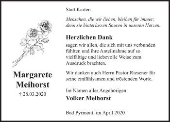 Traueranzeige von Margarete Meihorst von Deister- und Weserzeitung