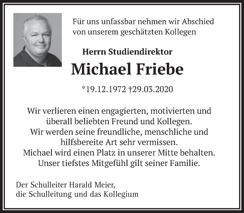  Traueranzeige für Michael Friebe vom 04.04.2020 aus Deister- und Weserzeitung