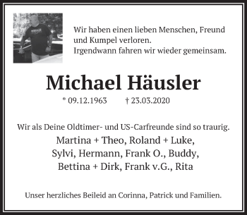 Traueranzeige von Michael Häusler von Deister- und Weserzeitung