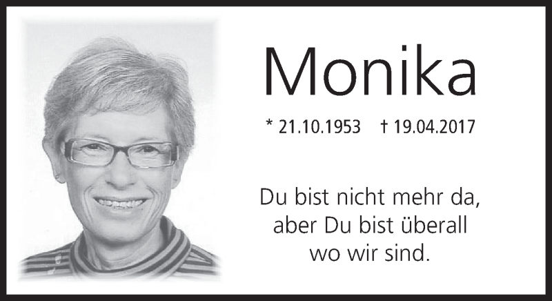  Traueranzeige für Monika  vom 18.04.2020 aus Deister- und Weserzeitung