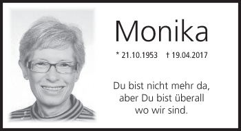 Traueranzeige von Monika  von Deister- und Weserzeitung