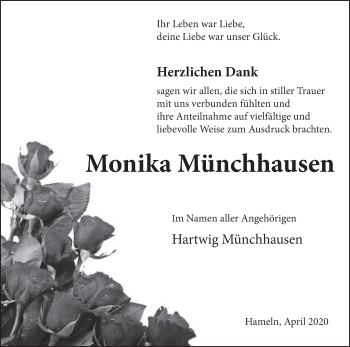 Traueranzeige von Monika Münchhausen von Deister- und Weserzeitung