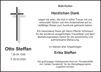 Traueranzeige von Otto Steffan von Deister- und Weserzeitung