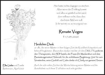 Traueranzeige von Renate Voges von Deister- und Weserzeitung