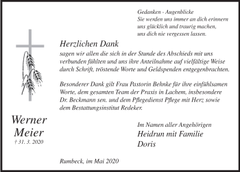 Traueranzeige von Werner Meier von Deister- und Weserzeitung
