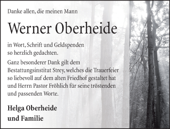 Traueranzeige von Werner Oberheide von Neue Deister-Zeitung