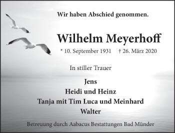 Traueranzeige von Wilhelm Meyerhoff von Neue Deister-Zeitung