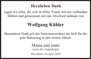 Traueranzeige von Wolfgang Kübler von Deister- und Weserzeitung