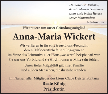 Traueranzeige von Anna-Maria Wickert von Neue Deister-Zeitung
