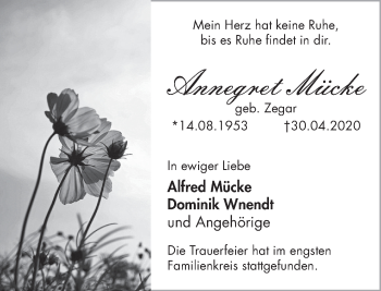 Traueranzeige von Annegret Mücke von Deister- und Weserzeitung