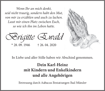 Traueranzeige von Brigitte Ewald von Neue Deister-Zeitung