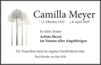 Traueranzeige von Camilla Meyer von Neue Deister-Zeitung