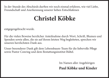 Traueranzeige von Christel Köbke von Deister- und Weserzeitung