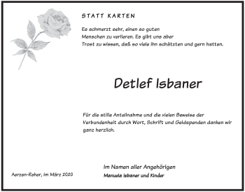 Traueranzeige von Detlef Isbaner von Deister- und Weserzeitung
