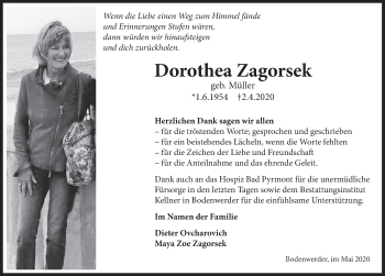 Traueranzeige von DoroThea Zagorsek von Deister- und Weserzeitung