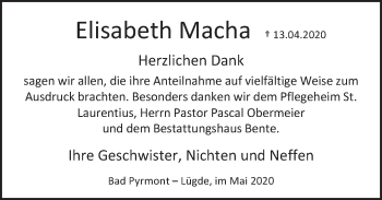 Traueranzeige von Elisabeth Macha von Deister- und Weserzeitung