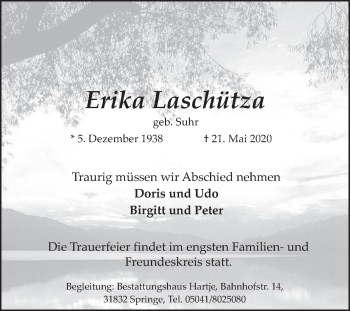 Traueranzeige von Erika Laschütza von Neue Deister-Zeitung
