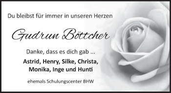 Traueranzeige von Gudrun Böttcher von Deister- und Weserzeitung