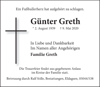 Traueranzeige von Günter Greth von Neue Deister-Zeitung