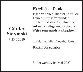 Traueranzeige von Günter Sieronski von Deister- und Weserzeitung