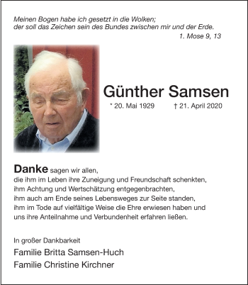 Traueranzeige von Günther Samsen von Deister- und Weserzeitung